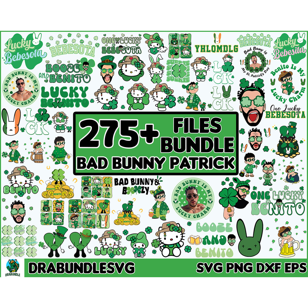 270 Files Bad Bunny Patrick Day Bundle SVG PNG, Lucky Benito Svg, Lucky Bebesota, St. Patrick's Day, Dia de San Patricio Svg, Digital Instant Download.jpg