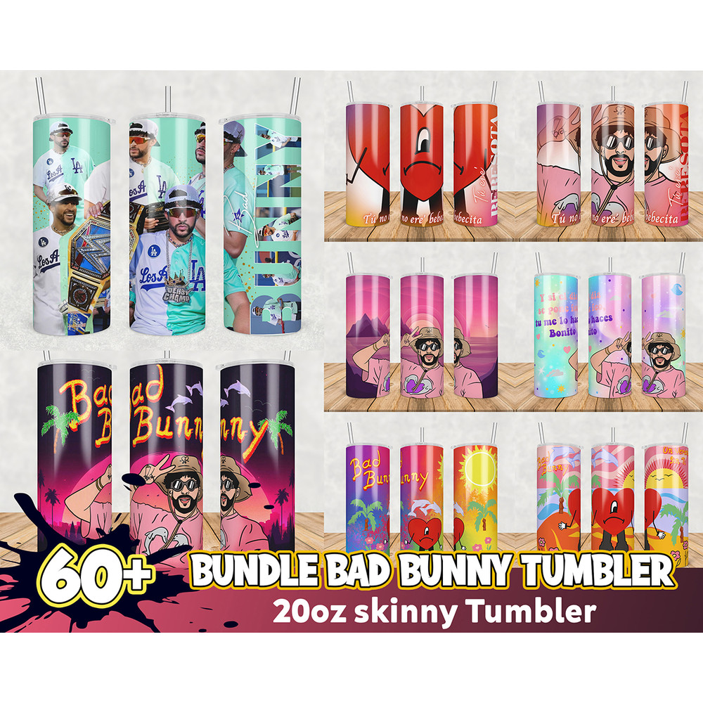 60 Bundle Bad Bunny Sunflower Skinny Tumbler 20oz For Fans SVG Digital file Download.jpg