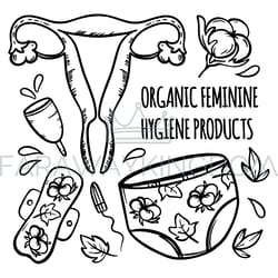 organic feminine hygiene hand drawn vector illustration set