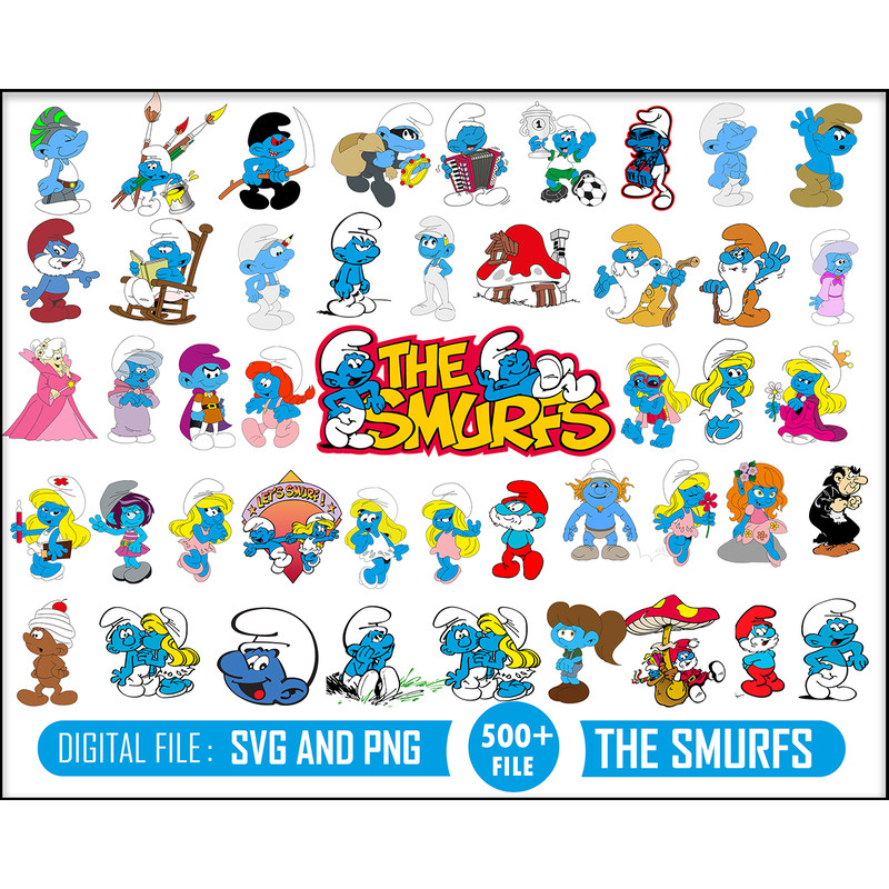 500 Smurfs Svg, Cricut file, Mega Bundle Smurfs Png, Smurfs Layered Svg, Smurf Svg, Smurfs Cut Files, Smurfs, The Smurfs Bundle, Smurfs Font.jpg