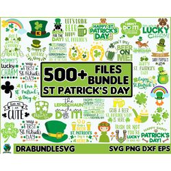 500 st patrick's day svg bundle, lucky svg, irish svg, st patrick's day quotes, shamrock svg, clover svg, cut file, cric