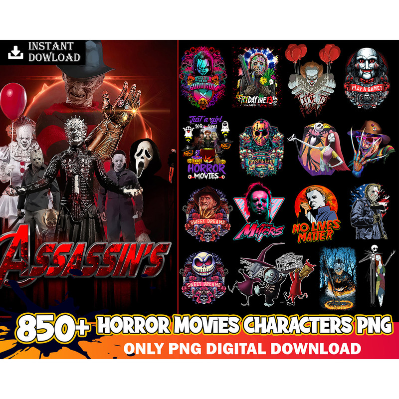 850 Horror Movies Bundle Png For Shirt, Movie Killers PNG Design For Shirt, Horror Halloween Png Bundle, Sublimation Digital Download.jpg