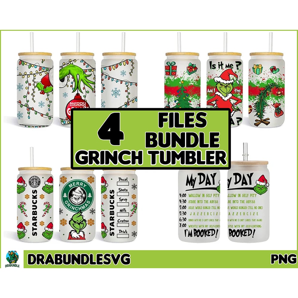 Bundle 4 Design Grinchmas Tumbler, Fairy Light Grinchmas, 16oz Glass Can Png, Libbey Can Glass 16oz, Funny Christmas Tumbler, Grinchmas Png Instant Download.jpg