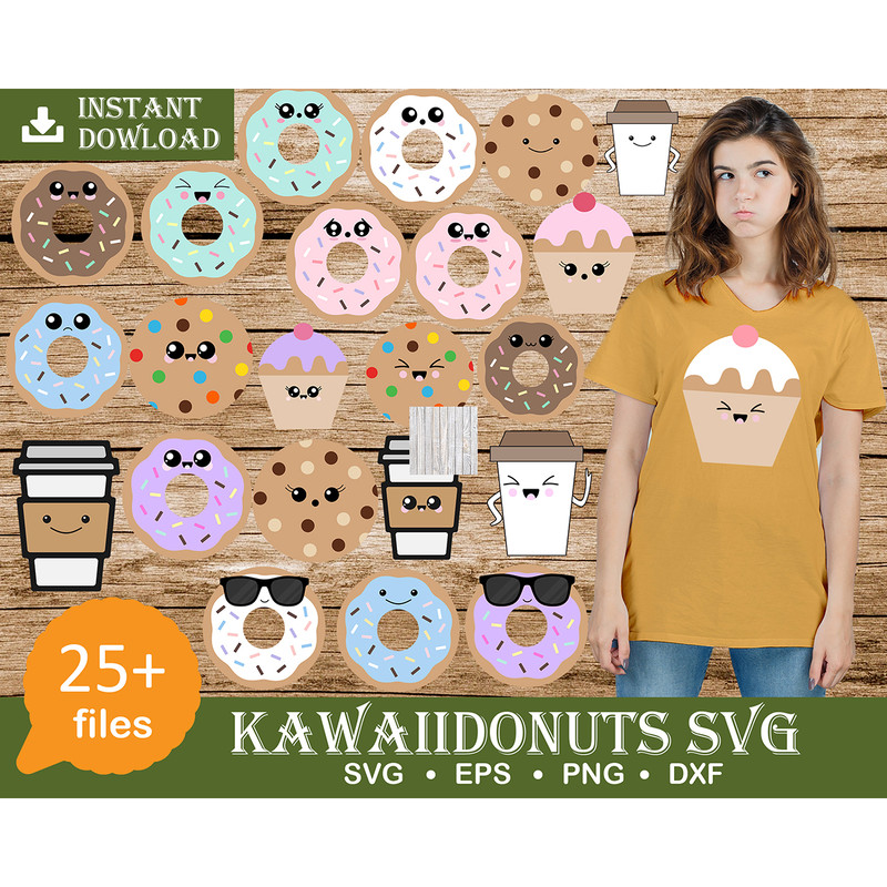 Donut SVG Bundle, Coffee Cup SVG, Cute Food Clipart, Sprinkles, Cake, Teacup PNG, Planner Sticker Clipart, Commercial Use, Instant Download.jpg