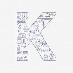 K - Kitchen embroidery pattern Letter K Minimal modern design embroidery Elements for Kitchen cross stitch pattern