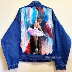Painted denim jacket ballerinas, ballet dancer Handmade Custom denim jacket Personalized jean jackets