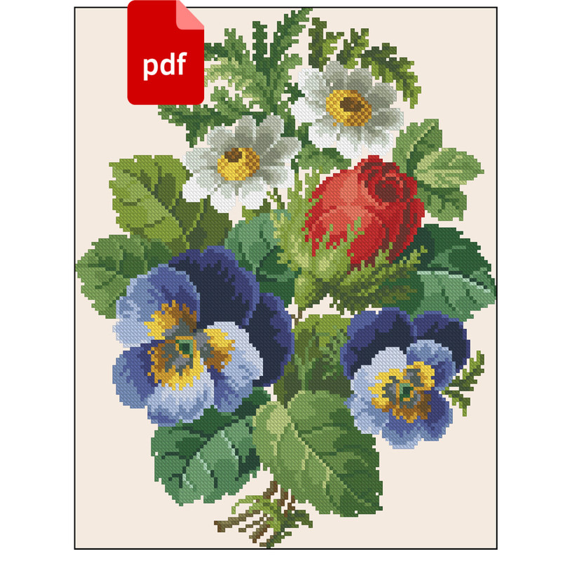 Bunch of flowers roses retro vintage antique cross stitch pattern chart scheme.jpg