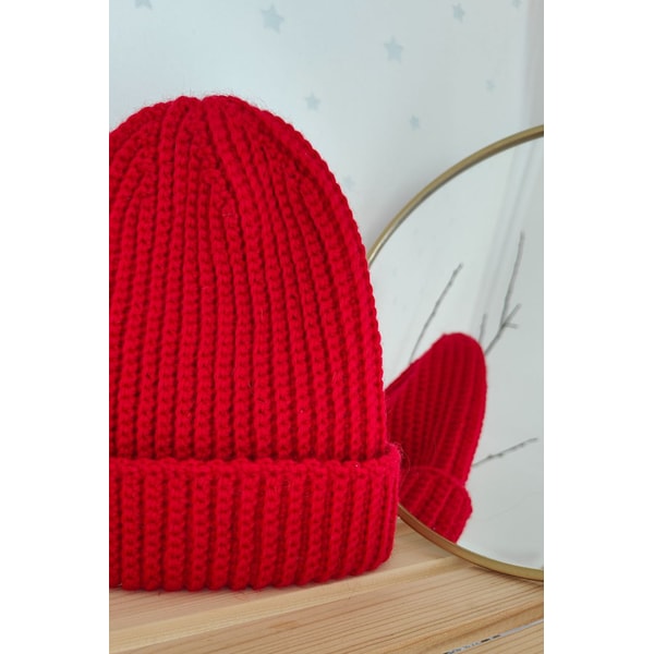 Crocheted red rib hat - Inspire Uplift
