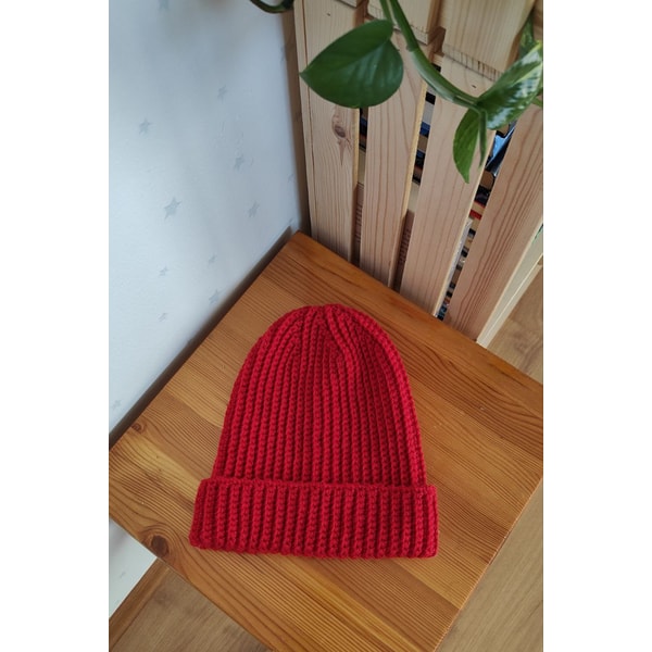 Crocheted red rib hat - Inspire Uplift