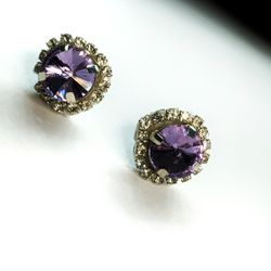 Minimalist Stud Earrings hand made Rhinestone Drop purple Earrings Crystal earrings studs Bling Earrings Dangle Drop