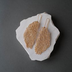 Fan coral earrings. High-quality gilding, solid brass, solid silver