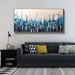iced trees - blue & white large wall abstract art