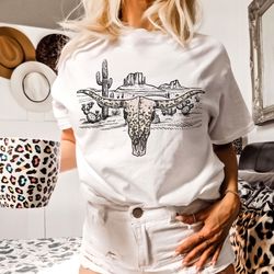 Cow Skull with Leopard Print, Cute Western Shirt, Cactus png, PNG Digital Design, Digital Download, Cute Western PNG, De