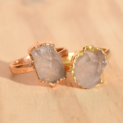 Raw Rose Quartz Electroformed Ring For Women, Gemstone Cooper & Brass Electroplated Handmade Jewelry, Gift For Her