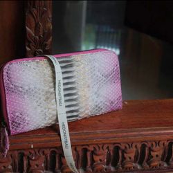 Genuine python skin light pink big wallet