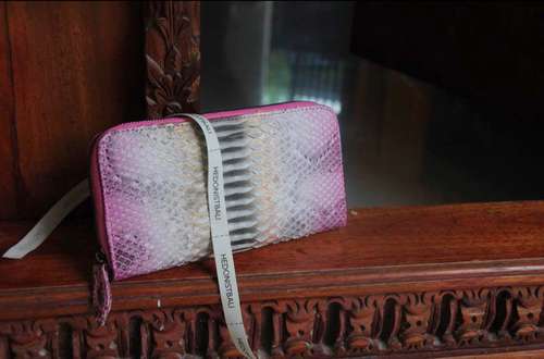 Genuine python skin light pink big wallet