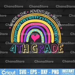 4th Grade Where The Adventure Begins Rainbow Svg,Grade, Back To School, 1st Day Of School, Kid & Teacher Gifts PNG