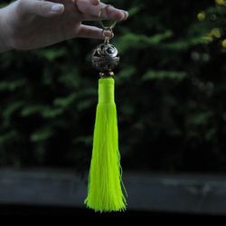 Big neon key ring tassel handmade