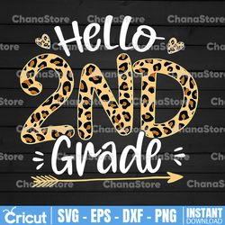 hello second grade png, back to school, 2nd grade, teacher, first day of school, leopard, sublimation design downloads