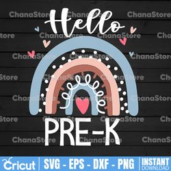 hello pre k funny boho rainbow back to school png, pre-k teacher png, rainbow png instant download