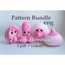 Penis crochet pattern, vulva vagina crochet, female breast plush toy, crochet pattern bundle - penis, vulva and breast