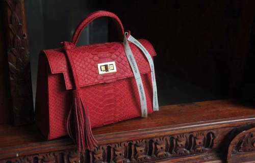 Top handle red classy IDA genuine python skin bag | exotic leather bags | Elegant everyday women purse | snakeskin bag|