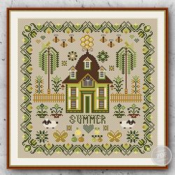 Cross stitch Sampler PDF Design Embroidery Summer House Summer Garden Instant Download Digital PDF 317