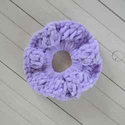 SET2 Velvet crochet Scrunchies Soft light baby Lilac color.