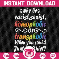 why be racist sexist svg homophobic transphobic when you could just be quiet svg, cricut,digital download svg/png/pdf/dx