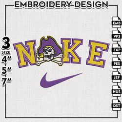 Nike East Carolina Pirates Embroidery Designs, NCAA Logo Embroidery Files, East Carolina, Machine Embroidery Files