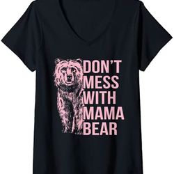 womens don't mess with mama bear vintage mom mommy mother's day v-neck t-shirt