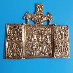 St Nicholas the Wonderworker orthodox foldable brass icon compact size orthodox gift