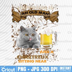 Happiness Is An Old Man With A Beer And A Chartreux  Sitting Near Png, Dog Lovers Png, Beer Lovers Png, Animal Png