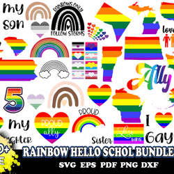 100 rainbow hello schol bundle svg, rainbow hello school svg