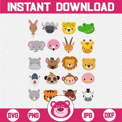 african animals face safari png file jungle tiger leo elephant monkey baby only png design