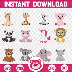 cartoon animals svg, animals for kids svg, forest animal clip art, wild cute garden unicorn raccoon bear graphic svg dow