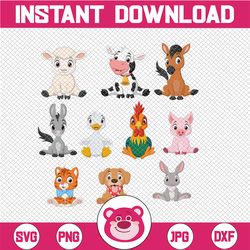 cartoon animals svg, animals for kids svg, forest animal clip art, wild cute garden rabbit cow tiger pig graphic svg dow