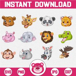 woodland animal faces clipart, forest animals heads clip art, wild cute rhino beer lion king monkey graphic png download