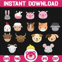 farm animal bundle sublimation png| punny cute farm animals, cow, horse, pig, chickens, sheep, digital paper png only