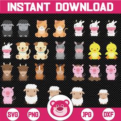 farm baby animals clipart, farm clipart, animals clipart, cute farm animals, cow, horse, pig, chickens, sheep, digital p