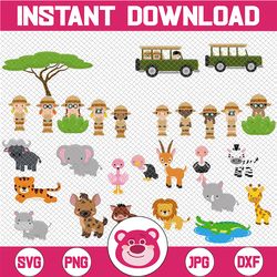 Safari Png printable, African Safari Tour, Cute Jungle Animals, Only PNG