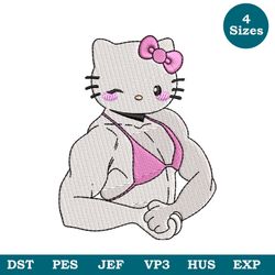 Hello Muscle Kitty Machine Embroidery Design 5 Sizes, Cute Childrens Embroidery File Pes , Dst - Hello Kitty Girl Design