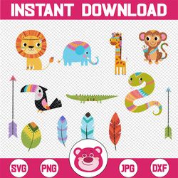 tribal safari animals png| cute african animals png printable clip art