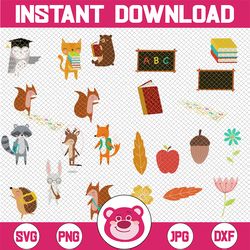 woodland animals back to school png| woodland animals clip art | forest school only png files