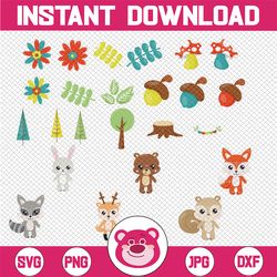 woodland forest animals svg png, woodland animals svg , animal clipart, vector graphics, digital