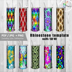 Bundle / Rhinestone Tumbler Template 50 stones_row for SS20-5mm  / 10 seamless designs / Sublimation PNG-files included