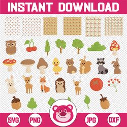 Cute Woodland Animals Digital Png, Fox, Bear, Deer, Squirrel, Forest backgrounds Png Files