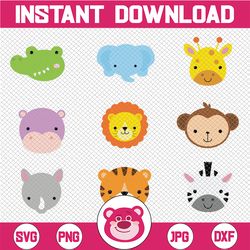 jungle animal faces cute digital clipart - jungle animal png, jungle animal graphics only png files
