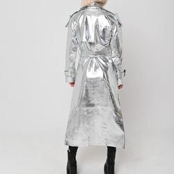 silver vegan leather trench coat - men's version