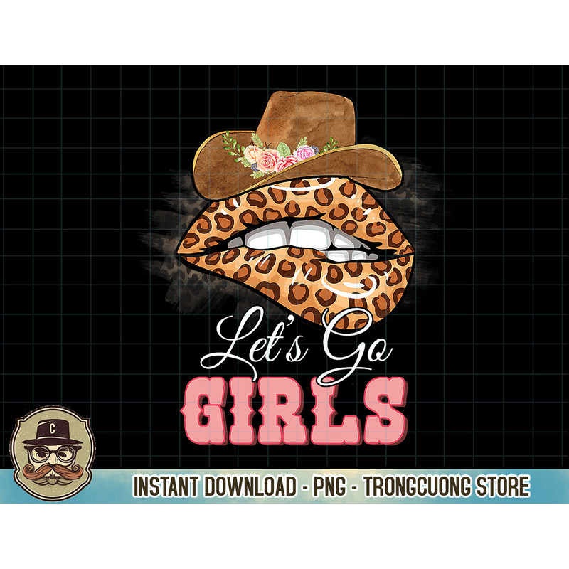 Let's Go Girls Retro Leopard Lip Cowboy Hat Western Cowgirls T-Shirt copy.jpg